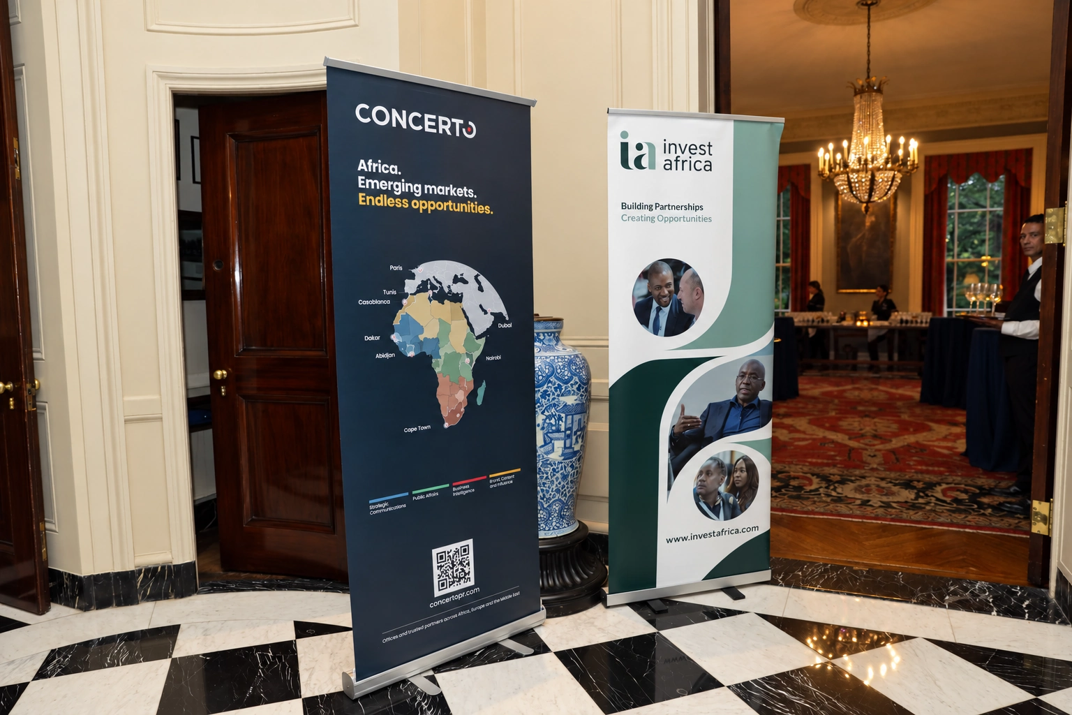 Event signage and entrance at a professional reception